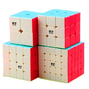 CuberSpeed Speedcubing Komplektā Qiyi Qidi S 2X2 & Qiyi Karavīrs W 3x3 & Qiyi Qiyuan S 4X4 & qizheng s 5X5 Stickerless Spilgti kuba