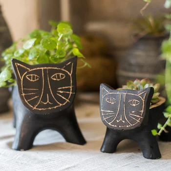 Darīt Veco Retro Melns Kaķis Darbvirsmas Mazo Puķu Pods Anotācija Pastorālo Mākslas Dekoratīvo Augu Mazo Puķu Pods