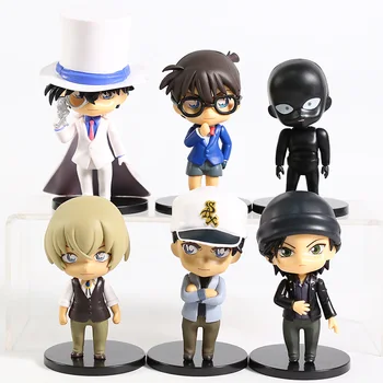 Detective Conan Edogawa Konan Kaitou Kiddo Hattori Heiji Furuya Rei Akai Shuuichi Q Versija PVC Skaitļi Rotaļlietas Figurals 6pcs/komplekts