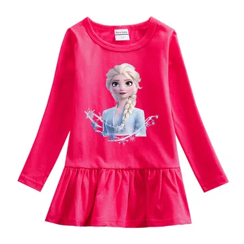 Disney Rudens Ziemas Baby Girl Dress Saldēti Bērniem Drēbes Gadījuma Tīrtoņa Krāsas Kleita Ar Garām Piedurknēm Bērniem Princese Elza Kleitas