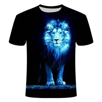 Dzīvnieku smieklīgi 3D lauva T-krekls vīriešu vasaras 3d drukāšanas lauvu zēns tīģeris top T-krekls