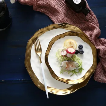 Eiropas Stila Zelta Pusē White/Black Plate Retro Galda Matēts Steiks Ēdiens, Deserts Paplātes Virtuves Vakariņas Plāksnes Keramikas Trauki