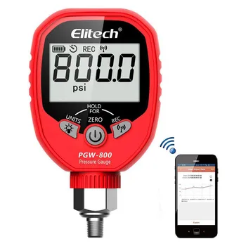 Elitech PGW-800 Bezvadu Digitālais manometrs Temperatūras App Brīdinājumus par HVAC Sistēmas IP65 Waterproof -14.5~800 PSI 1/8