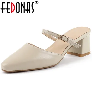FEDONAS Klasisks Dizains Vasaras Jaunā Modes Vintage Sieviešu Sandales Norādīja Toe Bieza Papēži Vienas Kurpes, Sieviete, Iespējams, Kluba Puses Sūknis