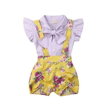 Focusnorm Jaunu Toddler Baby Girl Apģērbu Komplekts Savirmot Bowknot Pie Pleca Top Ziedu Īss (Dungriņi) Apģērbs Apģērbs