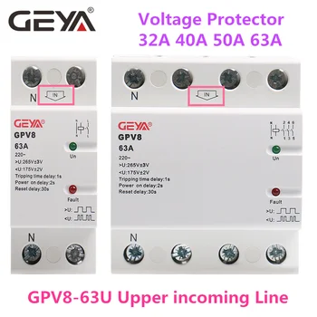 GEYA GPV8-63 4Pole AC Sprieguma Aizsargs Automātiskā Atjaunot Virs un Zem Sprieguma Aizsargs 32A 40A 50A 63A 3P+N