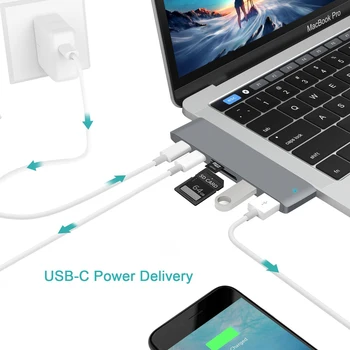 GOOJODOQ USB Type C centrs, lai Karšu Lasītājs, USB C Hub 3.0 Adapteris Combo Ar SD Slots MacBook Pro 2016 2017 USB-C Power Piegāde