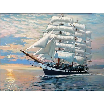 Glezna Ar Numuriem DIY Dropshipping 40x50 60x75cm Balto Buru Kuģis klusā daba Audekls, Kāzu Dekorēšana Mākslas ainu Dāvanu