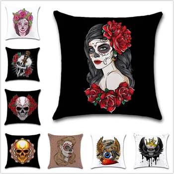 Goth sieviete Sarkanu rožu galvaskausa mākslas baltā Spilvena Vāka Apdare, Mājas dīvāna, krēsla auto sēdeklīti Dekoru draugs bērniem, guļamistaba dāvanu spilvendrāna