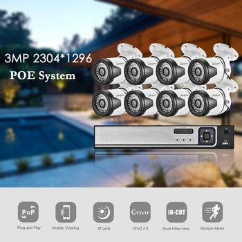 H. 265+ 8CH POE VRR Komplektu, 3MP HD CCTV Kameras Sistēma Āra Ūdensizturīgs IP Camera POE 36IR Home Security Video Novērošanas Komplekts