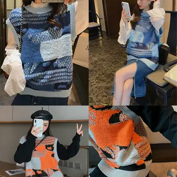 Harajuku 2020. Gadam, Džemperi, Vestes Korejas Adīti Džemperi Anglijas Vintage Stila Piedurknēm Lielgabarīta Korejas Topi Trikotāžas Džemperi