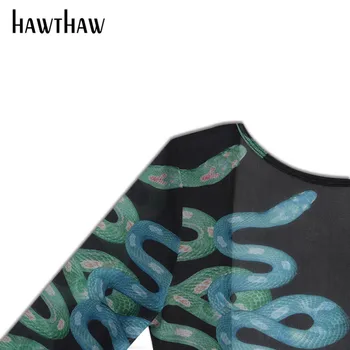 Hawthaw Sievietes Sexy Rudens Garām Piedurknēm Redzēt Cauri Čūska Drukāt Puse Kluba Bodycon Pakete Hip Mini Īsu Kleitu 2020. Gadam Samazināsies Drēbes