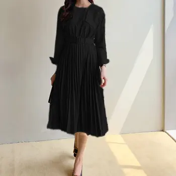 HziriP korejas Pavasara Jaunu Modes Kroku 2020. Gadam, Sievietēm, Karstā Pārdošanas OLA Pilna Piedurknēm Biroja Dāma-line Liela Izmēra Jostas Garās Kleitas