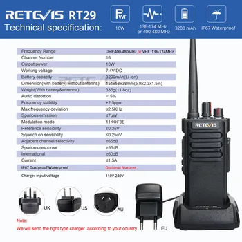 IP67 Waterproof Walkie Talkie RETEVIS RT29 10W UHF (vai VHF) VOX lielos attālumos divvirzienu Radio Stacijas Rūpnīcas Saimniecības Noliktavas, 3KM