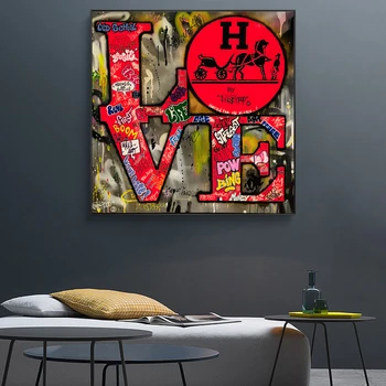 Ielu Grafiti Mākslas Audekls Gleznas Mūsdienu Plakātu Drukas Krāsains Vēstuli Mīlestība Sienas Art Attēlus viesistaba, Mājas Dekoru