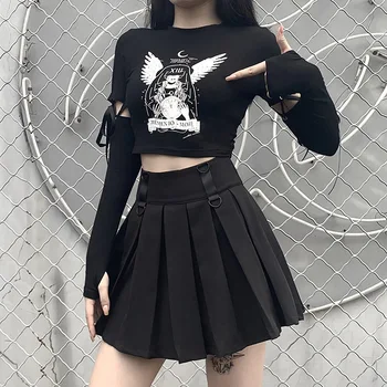 Ikdienas Topi Goth T-krekls Sievietēm Izšūšanas ar garām Piedurknēm Drukāts Topi Gothic Studentu Streetwear Tee