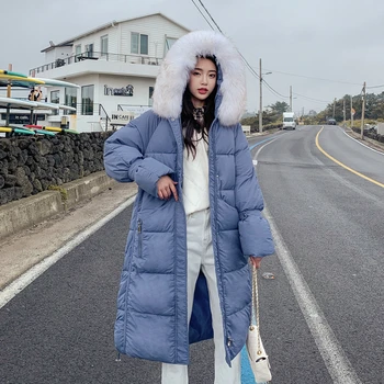Ir 2021. Ziemas Rudens korejas Mētelis, Jaka Femme Ins Kokvilnas polsterējumu Apģērbu, Siltu tīrtoņa Krāsu garām Piedurknēm Jaunu Apģērbu Mētelis