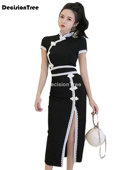 Ir 2021. ķīniešu kleita sievietēm mandarīnu apkakles vintage satīna kleita qipao vienpusīgu dakša cheongsam apakšveļa, drēbes satīna vestido chino