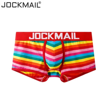 JOCKMAIL bokseris vīriešiem, sexy veļa, kokvilnas Svītrainām varavīksnes modes Jauniešu boxershorts Gejs apakšveļā ar Zemu vidukli, elpojošs biksītes