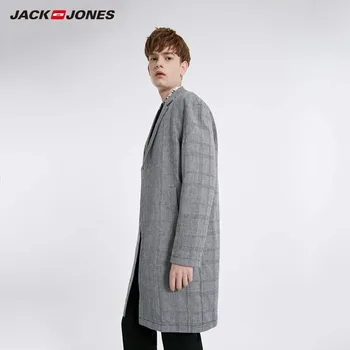 JackJones Vīriešu Modes Houndstooth Modeli Vidēja garuma Mētelis pamata vīriešu apģērbi| 219121546