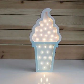Jauki 3D Koka saldējuma LED Nakts Gaisma Bērnu Guļamistaba Nakts Lampas Akumulatoru Powered LED Sienas Apgaismojums Bērniem Mājās Dekoratīvie
