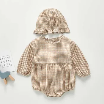Jaundzimušo Bērnu Apģērbu Rudens garām Piedurknēm Bērnu Bodysuits Pleds Zīdaiņu Meitene Vienā gabalā Ar Cepuri Baby Meitene Apģērbs