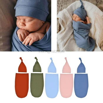 Jaundzimušo Bērnu guļammaiss tīrtoņa Krāsu Swaddle Segu Gulēšanai Swaddle Muslīnu Wrap+Cepure 2gab Jauno Dzimis Komplekts