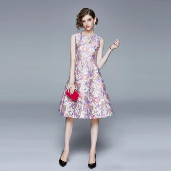 Jauno Modes Augstas kvalitātes Eleganta Sieviešu Kleita ar Ziedu Žakarda Puse Kleita bez piedurknēm midi Pavasara Vasaras Kleita