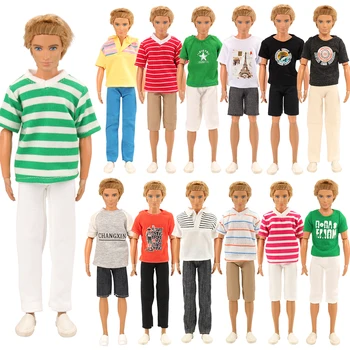 Jauns 3 Items /daudz Izlases Izvēlēties Lelli Gadījuma Valkāt T-Krekls, Garās Vasaras Apģērbs, Īsās Bikses Apģērbu Barbie Lelle Kens Piederumi