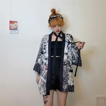 Jauns Japāņu Kimono Elementus Tradicionālo Sauļošanās Apģērbu Plašu Brīvs Krekls Kimono Mētelis Harajuku Samurai Jaciņa Sievietēm Yukata Sieviete