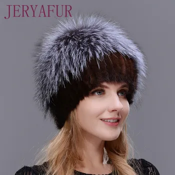 Jauns sieviešu ūdeļu kažokādu cepures sieviešu ziemas cepure adīta ūdeļu fox kažokādas klp sieviešu siltu cepuri klp Silver Fox Daļu Vairāk