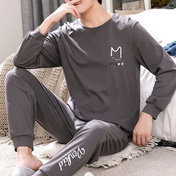 Jaunu 2021. gada Pavasara Vīriešu Pidžamas ar garām Piedurknēm Vīriešu Pidžamas Komplekts Vīriešiem Tīra Pilnu Kokvilnas Pidžamu Vīriešiem Sleepwear Uzvalks homewear L-3XL