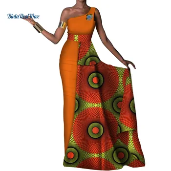 Jaunu Bazin Riche Āfrikas Drukāt Garas Vakara Kleitas Sievietēm Viena Pleca, Dashiki Ankara Kleita Sievietēm Āfrikas Apģērbu WY3692