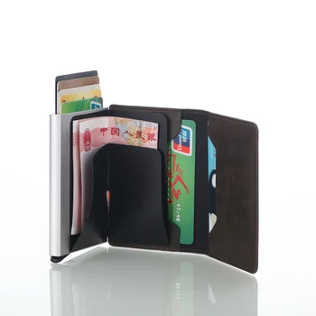 Jaunu RFID Pretbloķēšanas Vintage Ādas Kredītkartes Īpašnieks Vīriešiem Alumīnija Uzņēmējdarbības ID Kartes Gadījumā Automātiska Vīrietis Metāla Kartes Maku