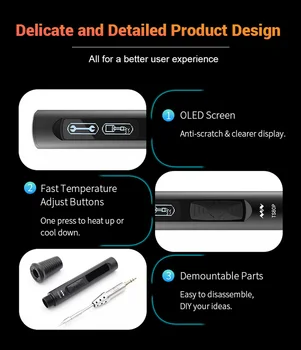 Jaunu TS80P Mini Smart Pārnēsājamo Digitālo lodāmurs Rīku, Regulējams Temperatūras OLED Displejs Ar B02 Dzelzs Padomi TS80