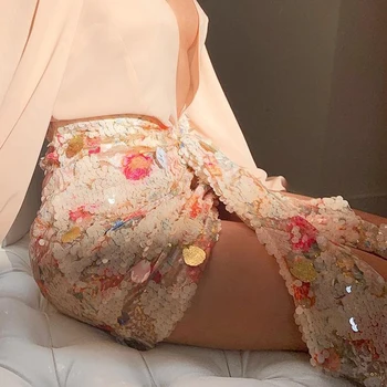 JillPeri Sieviešu Ziedu Shell Sequin Svārki Modes Salds Priekšā Nomest Īsā Apakšā Augsta Vidukļa Luksusa Ikdienas Apģērbs Kluba Puses Svārki