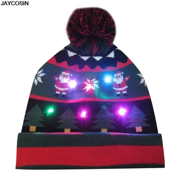Karstā LED Gaismas Ziemassvētku Cepures Beanie Džemperis Ziemassvētku Santa Hat iedegties Adīta Cepure Par Kazlēnu Pieaugušo Ziemassvētku Puse 9109