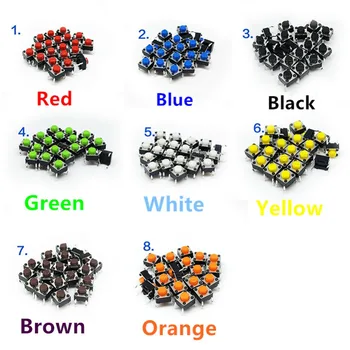 Katra krāsa 20PCS Sarkanā, zilā, melnā zaļa balta Dzeltena, brūna, Oranža 6x6*5mm Taustes Touch mikro Spiediet Pogu slēdzi, takts 160PCS