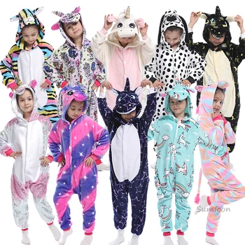 Kigurumi Bērnu Pidžamas Zēniem Meitenes Unicorn Flaneļa Pidžamas Bērniem Panda Pijamas Uzvalks Dzīvnieku Sleepwear Ziemas Kaķis Onesies