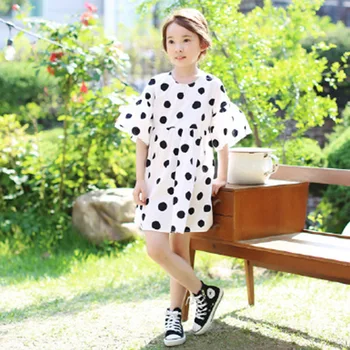 Korejas stilu vasaras meitene kleita pusaudžiem, bērniem kokvilnas polka dot cute kleitas big girls modes zaudēt princese vestidos vecumā 3-14 Gadiem