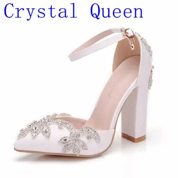Kristāla Karaliene Baltā 11CM Rhinestone Sandales Norādīja Kurpes Sieviešu Salds Luksusa Platforma Ķīļi Kāzu Kurpes augstpapēžu kurpes augstpapēžu kurpes