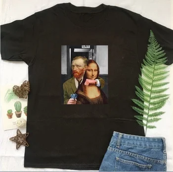 Kuakuayu HJN Vasaras Modes Monalisa Mākslas T-krekls Kokvilnas Gadījuma Smieklīgi Unisex Sievietēm ar Īsām Piedurknēm Hipster