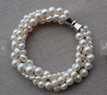 Kāzu Pearl Rokassprādzi 4 rindās Baltā Krāsa Patiesu Saldūdens Pērļu Aproce Magnētu Aizdare Burvīgs Sieviešu Dāvana