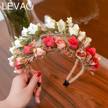 LEVAO Dāmas Kāzu Ziedu Vainagu ap Galvu stiprināmas Krāsains Mazas Ziedu Vainags Hairband Matu Stīpas, Līgavas Vainags Matu Aksesuāri
