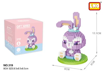 LNO dimanta daļiņas, violeta zaļa karikatūra anime trušu izklāstīti plastmasas celtniecības bloku rotaļlietas 318-319 par childre dāvanas