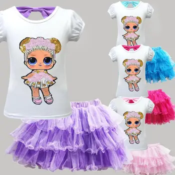 LOL Pārsteigums, Baby Meitenes Vizuļi Apģērbu Komplekts Krekli+Svārki 2gab Bērniem Lol Lelles T Krekls Topi Tee T-Krekls, Svārki