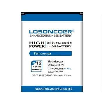 LOSONCOER 4950mAh BL229 Lenovo A8 A808t A806 Tālruņa Akumulatora