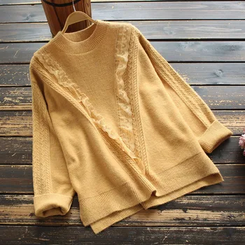 Lamtrip lolita lāce, ruffles šiks kawaii jauna rudens džemperis sieviešu apģērbu korejiešu stilā adīts Pulovers džemperi