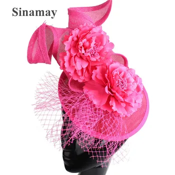 Liels Fascinators Kāzām Sinamay Pillbox Cepure Sievietēm, Elegants Spalvu Derby FedorasLadies Baznīcas Cepures Vintage Headpiece