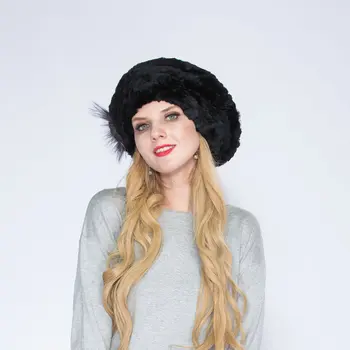 Lielā izpārdošana Rex trušu kažokādas cepuri sieviešu ziemas adīta cepure modes berete, cepure, sieviešu bieza jaunu partiju cepures,